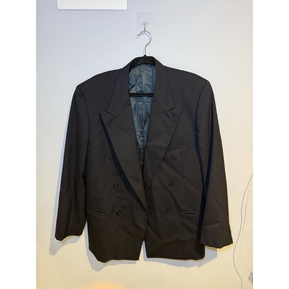 Saks MANI Double-Breasted Blazer Black 100% Pure Virgin Wool Made in Italy 40R